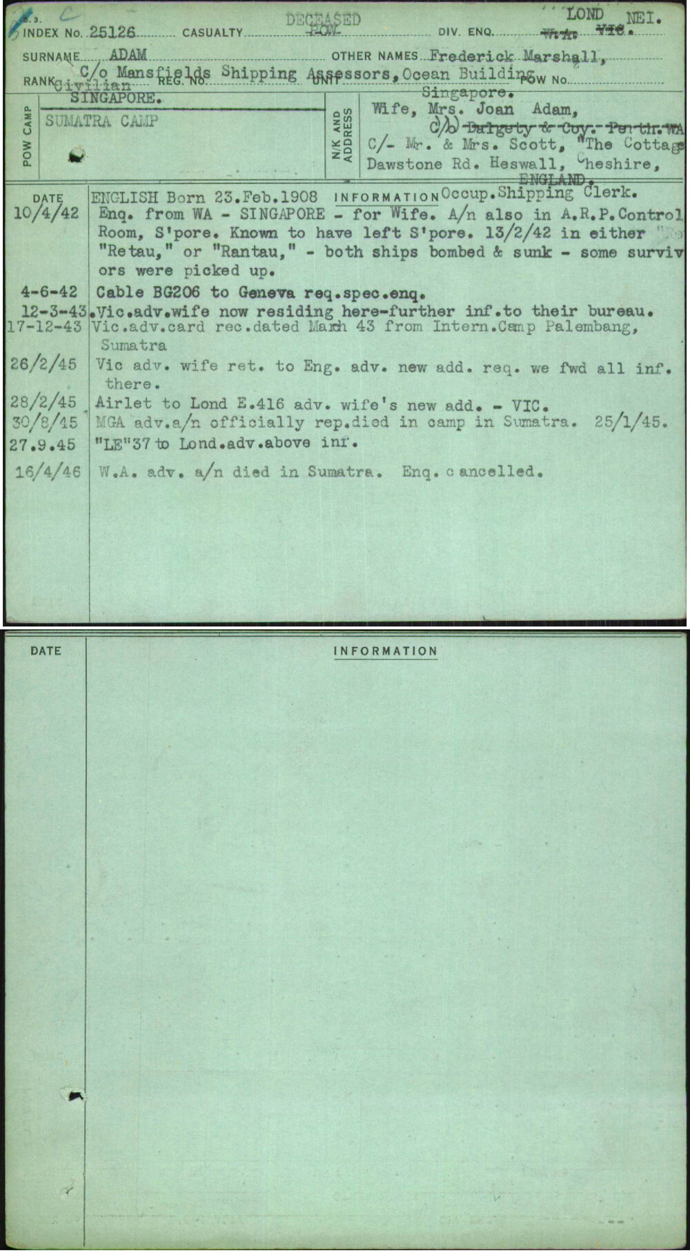 Adam, Frederick Marshall, Masfields