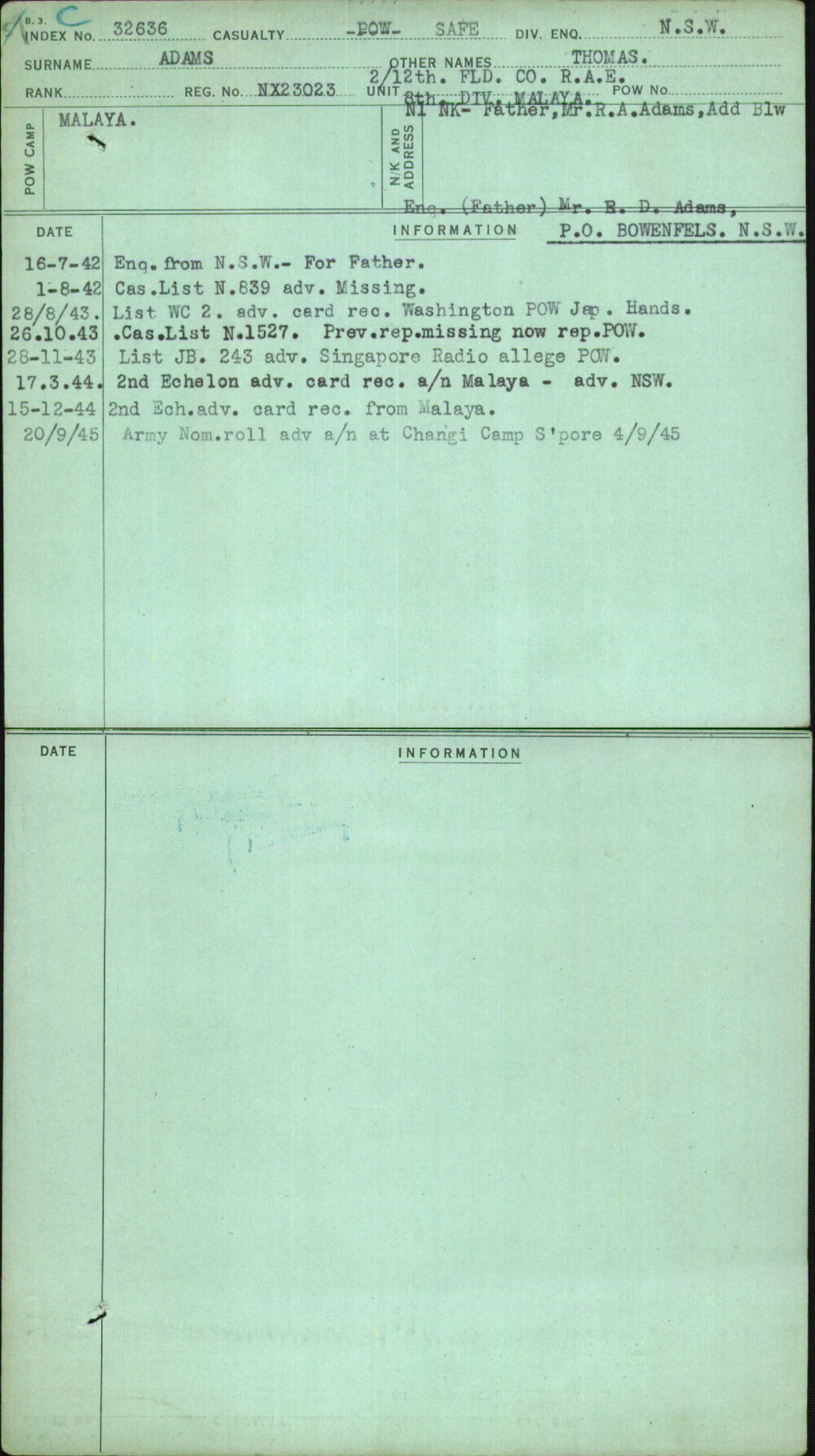 Adams, Thomas, NX23023