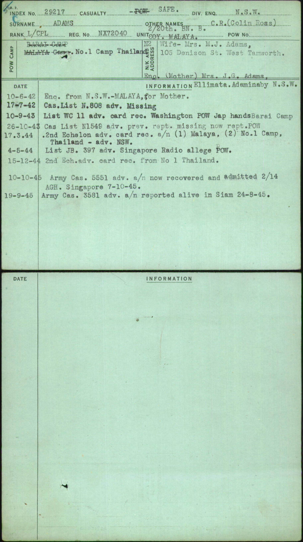 Adams, Colin Ross, NX72040