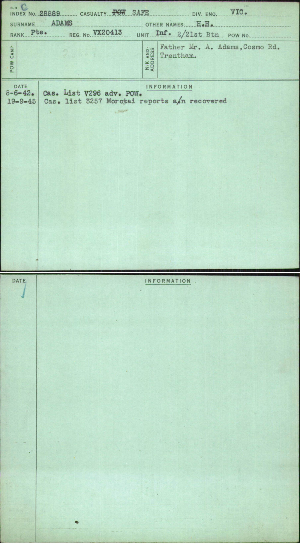 Adams, H H, VX20413