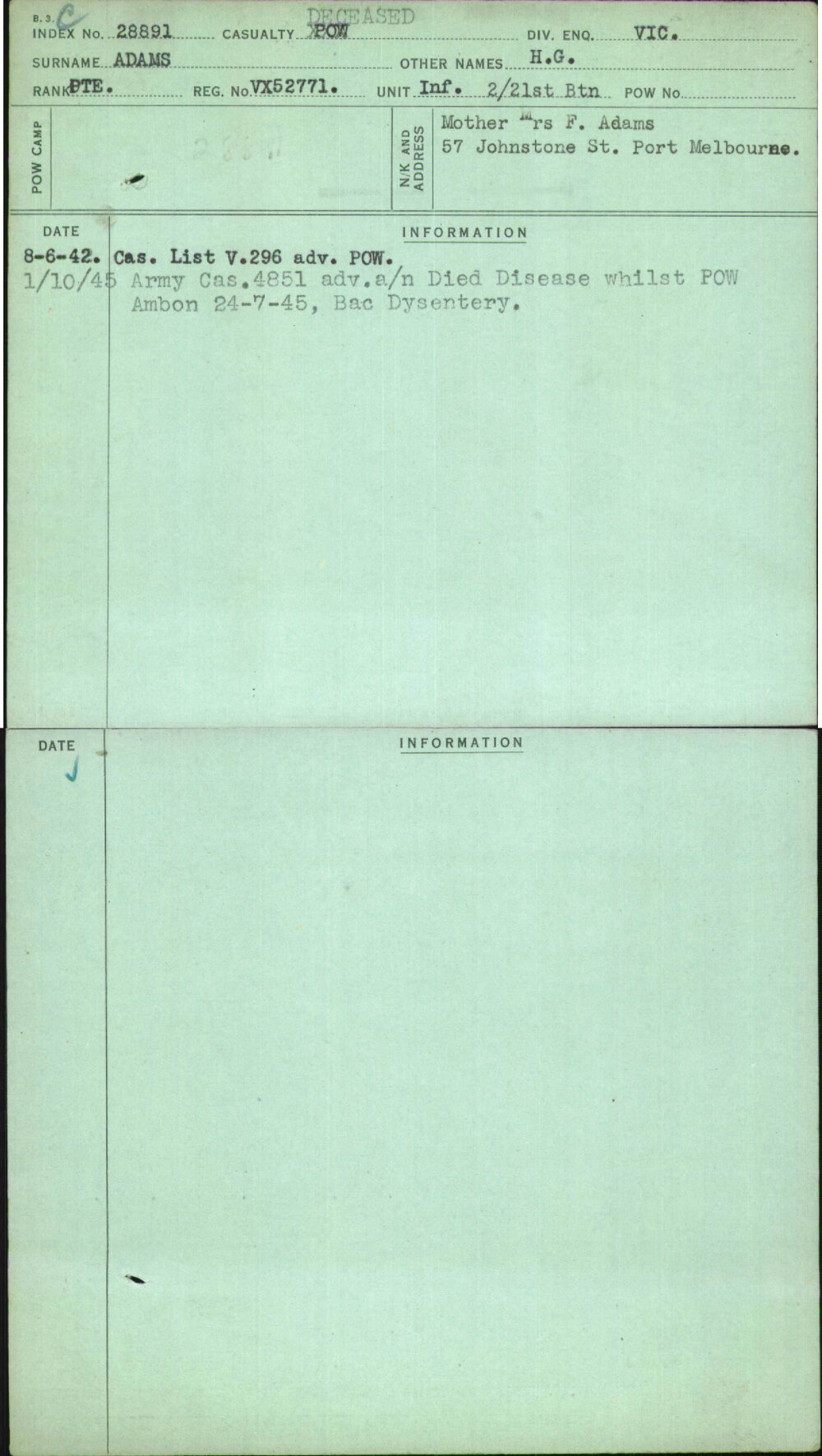 Adams, H G, VX52771