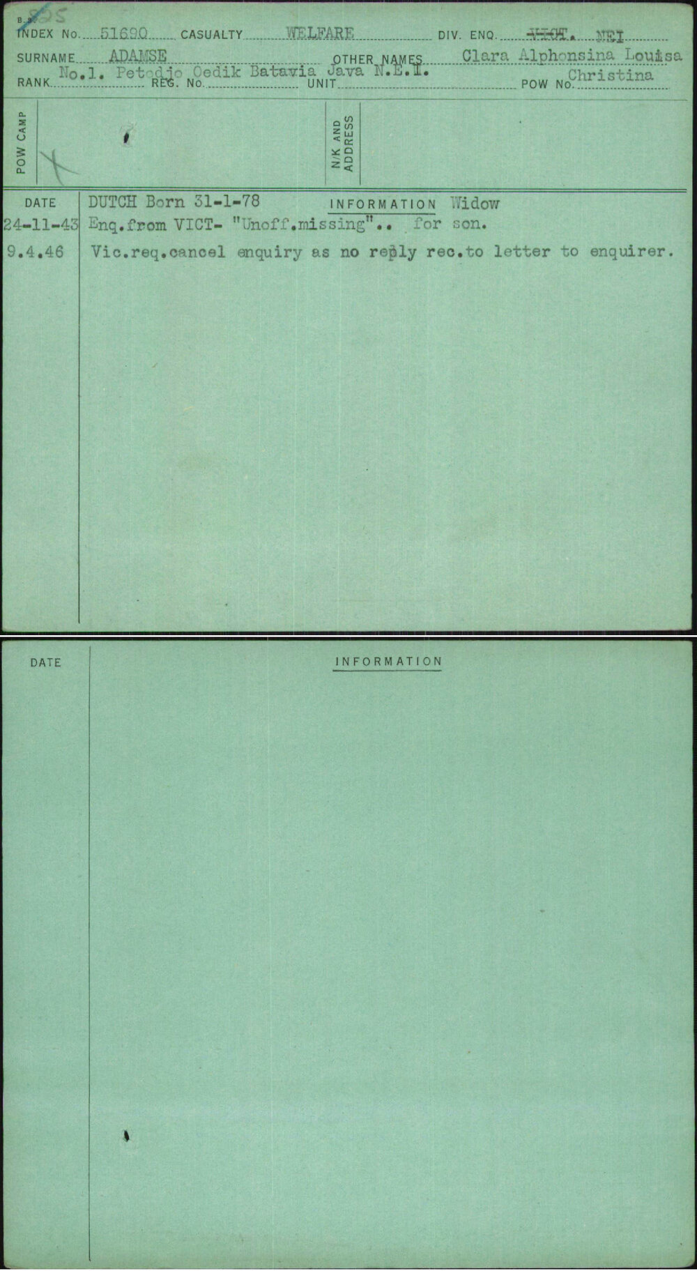 Adamse, Clara Alphonsina Louisa Crhistina, Java