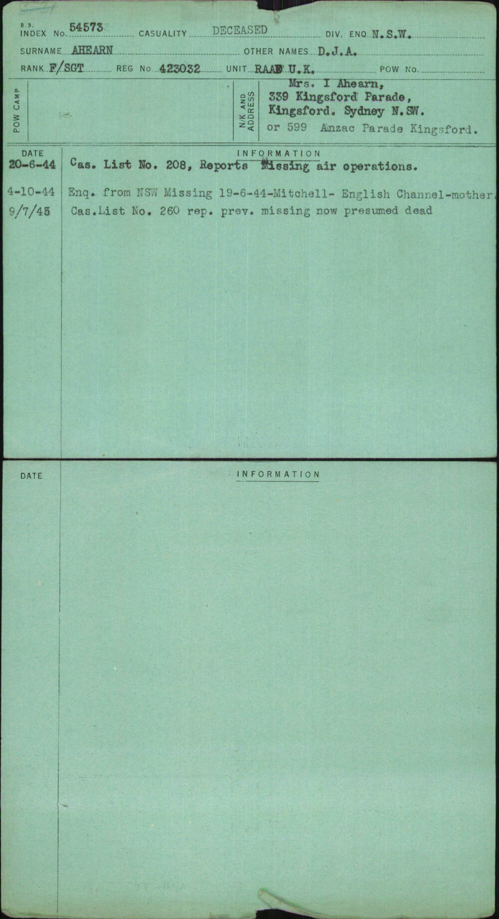 Ahearn, D J A, 423032