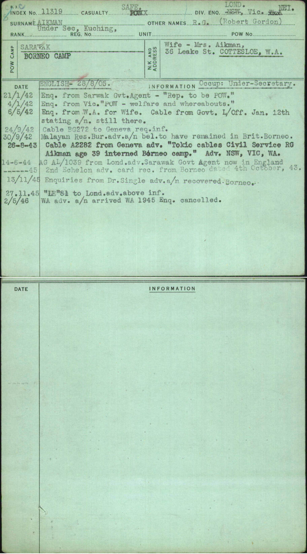 Aikman, Robert Gordon, Kuching