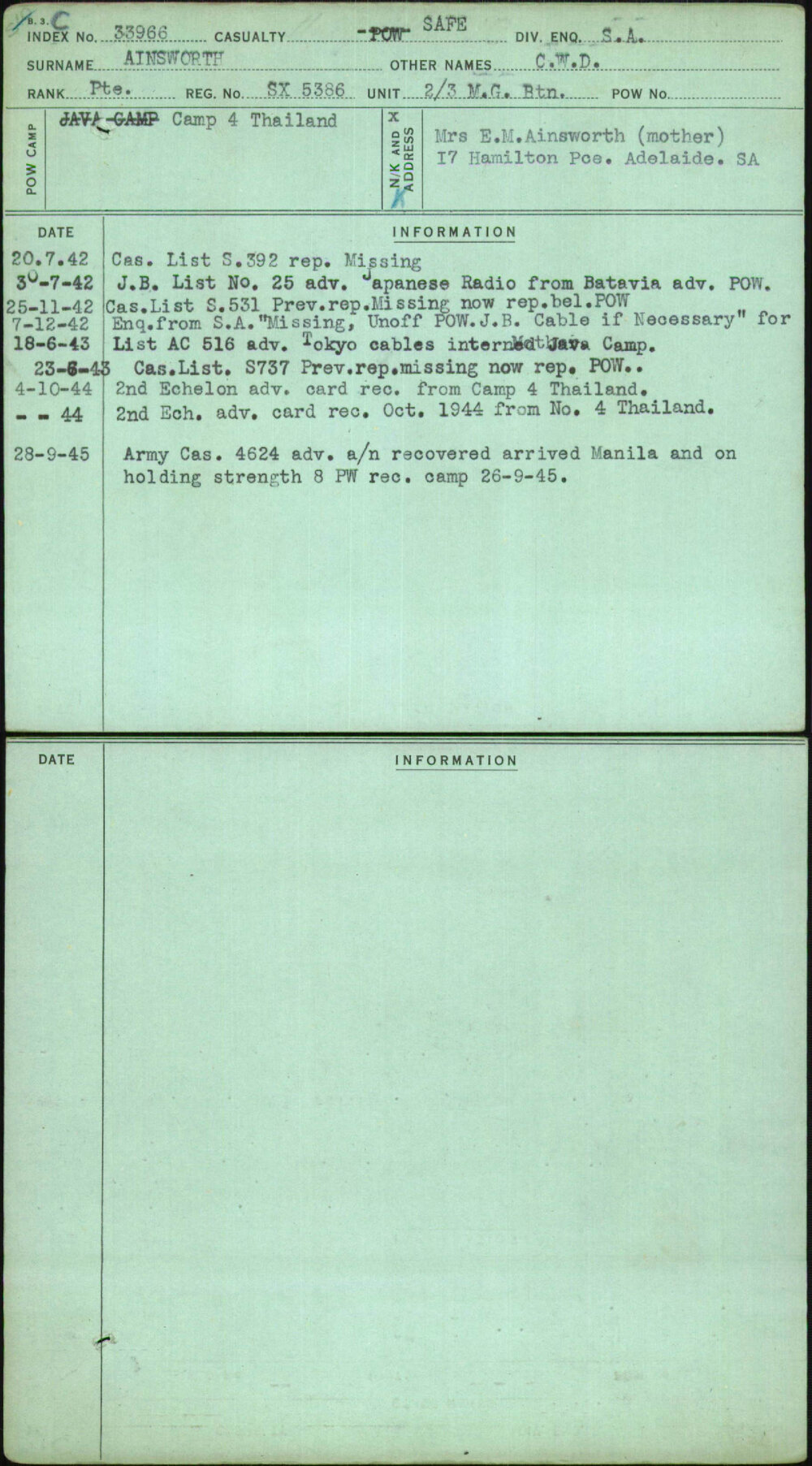 Ainsworth, C W D, SX5386