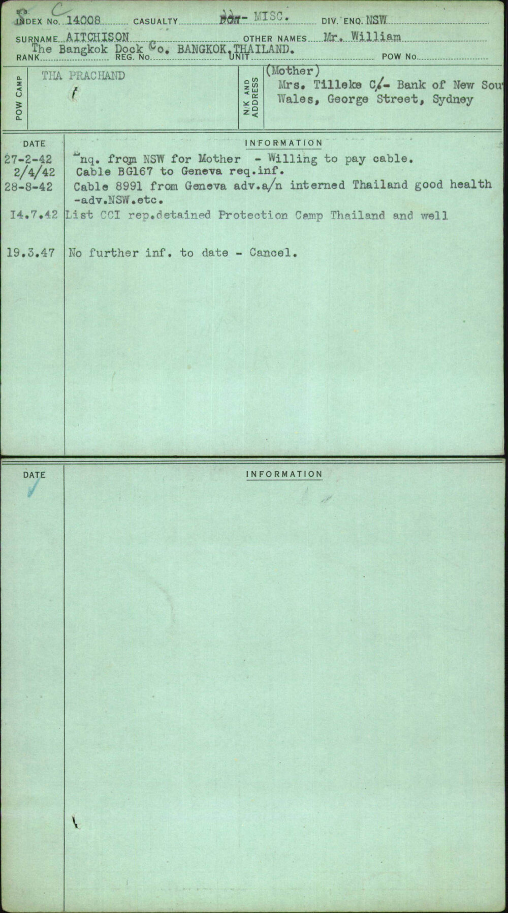 Aitchison, William, Thailand