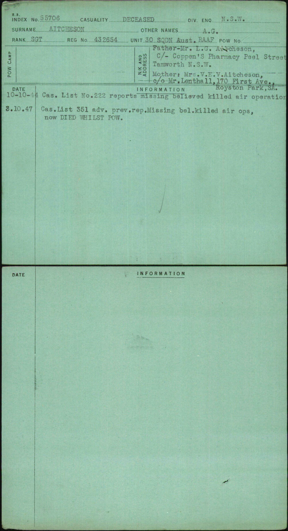 Aitcheson, A G, 432654