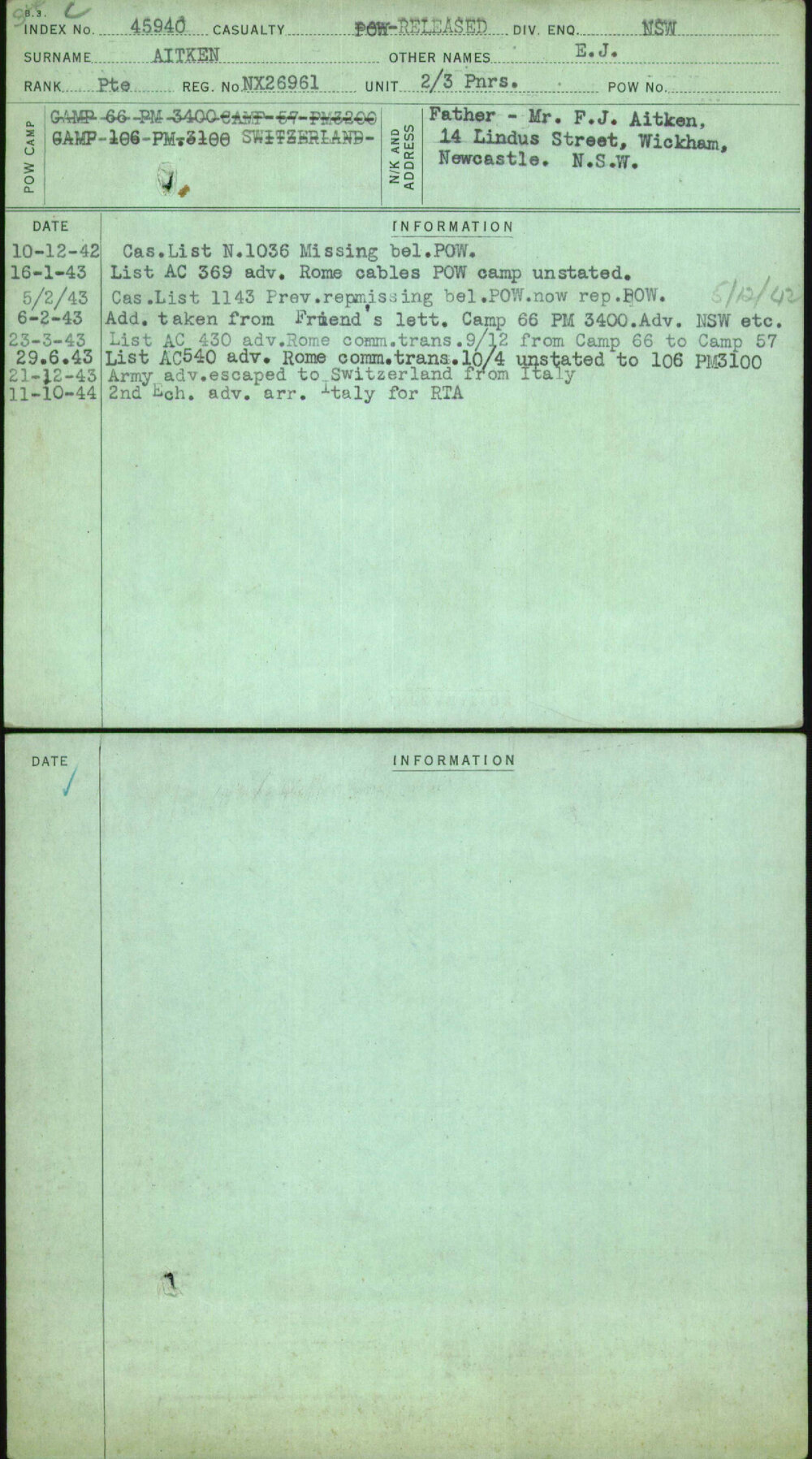 Aitken, E J, NX26961