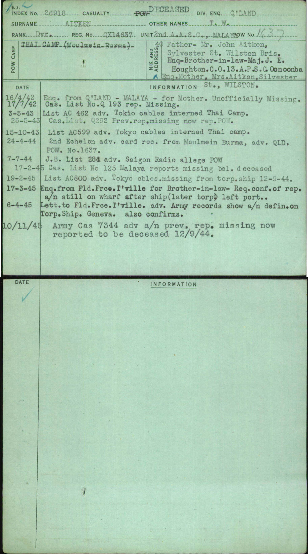 Aitken, T W, QX14637