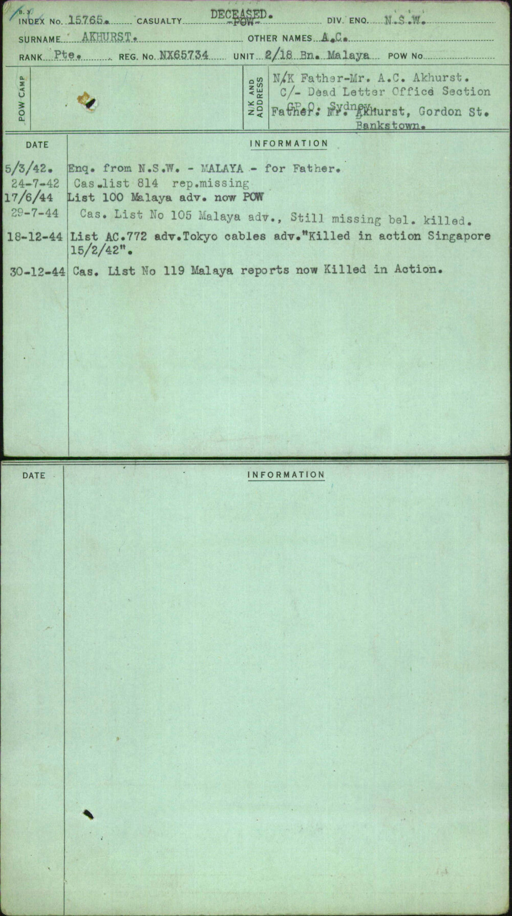Akhurst, A C, NX65734