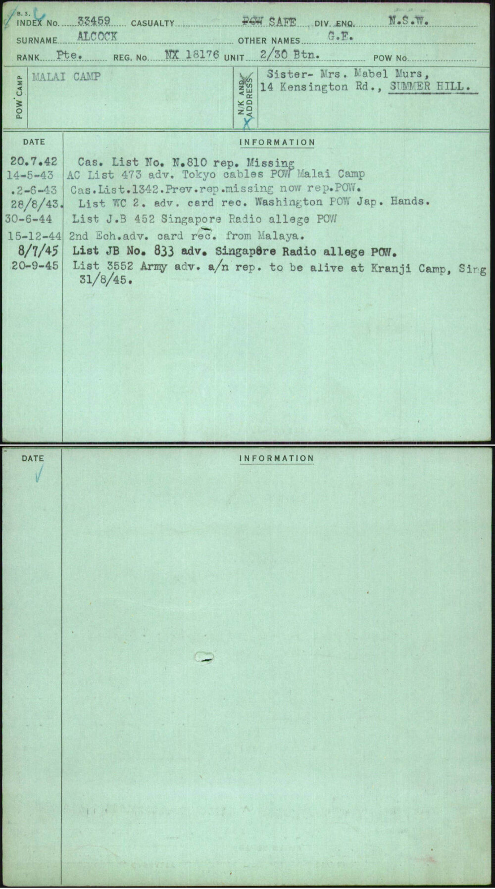 Alcock, G E, NX18176