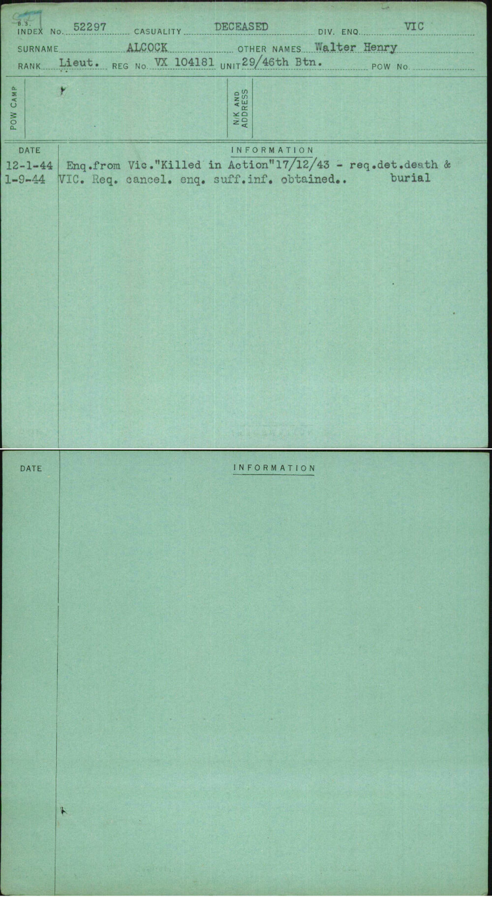 Alcock, Walter Henry, VX104181