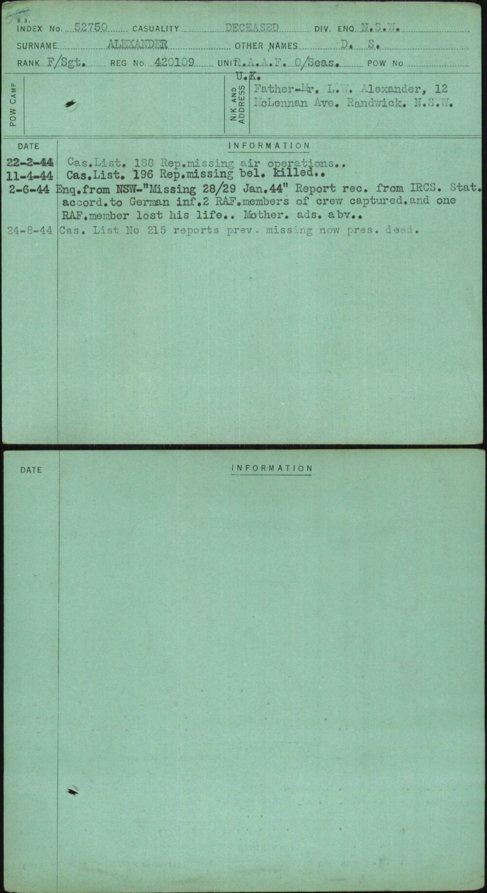 Alexander, D S, 420109