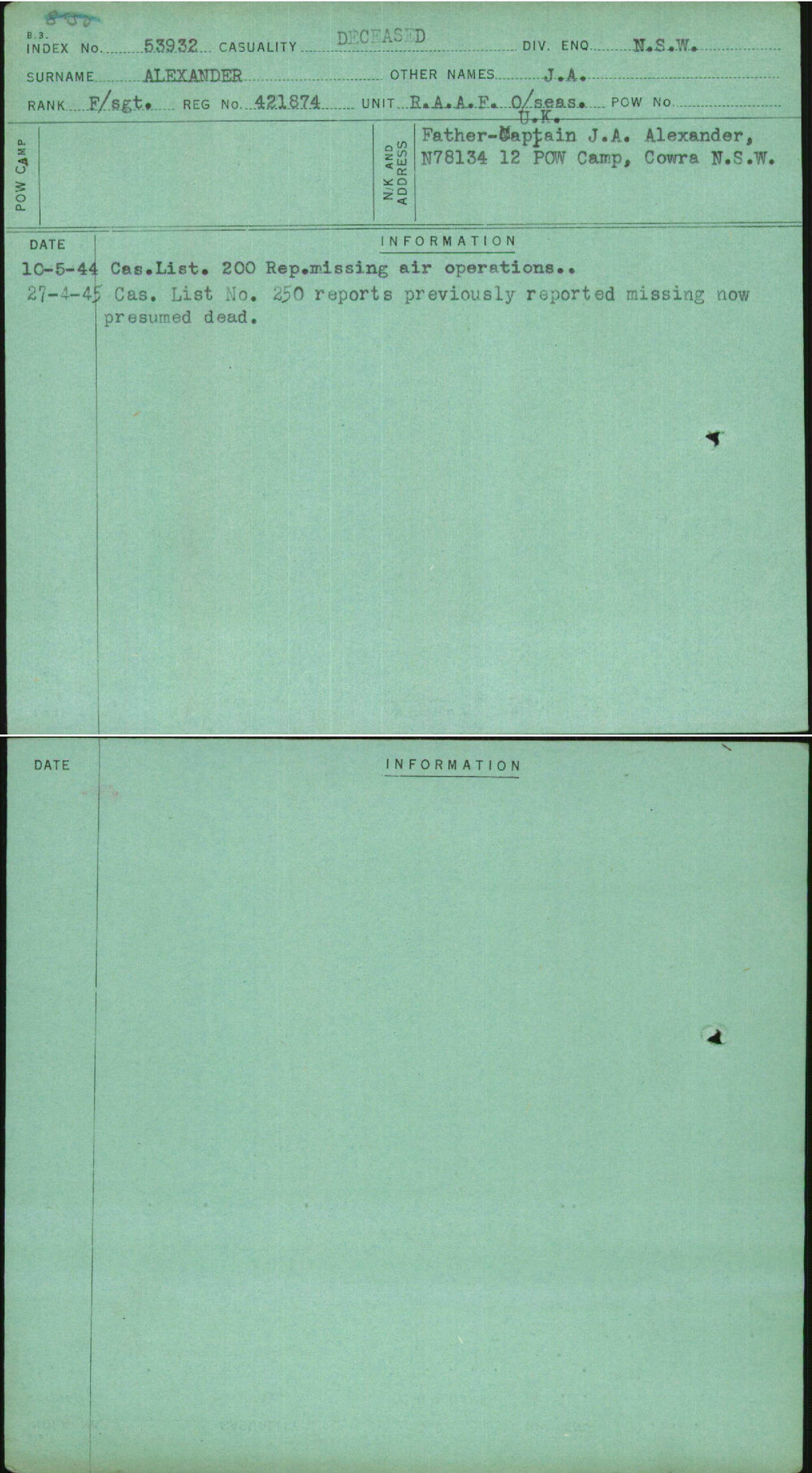 Alexander, J A, 421874