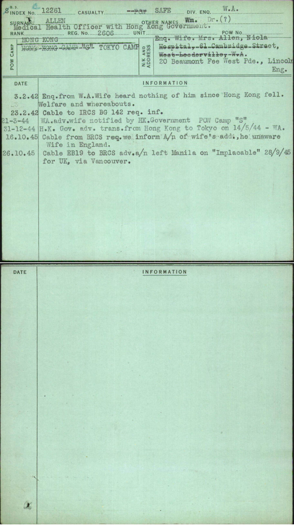 Allen, [No Given Name], Hong Kong
