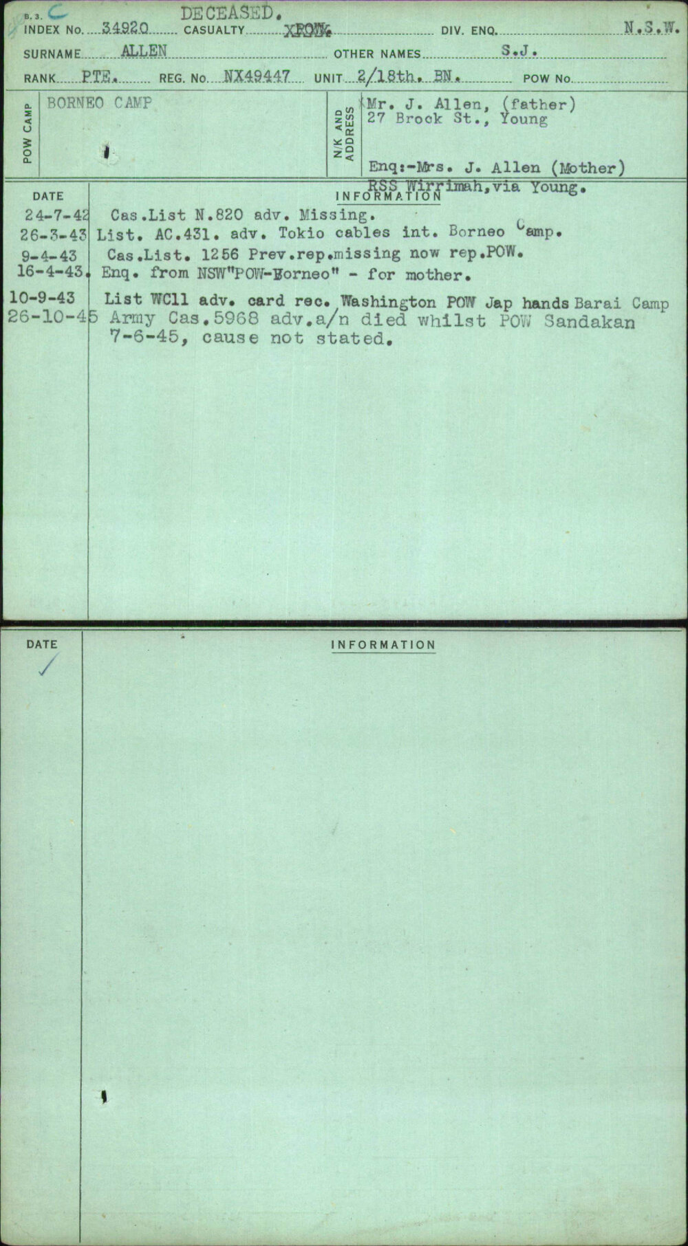 Allen, S J, NX49447