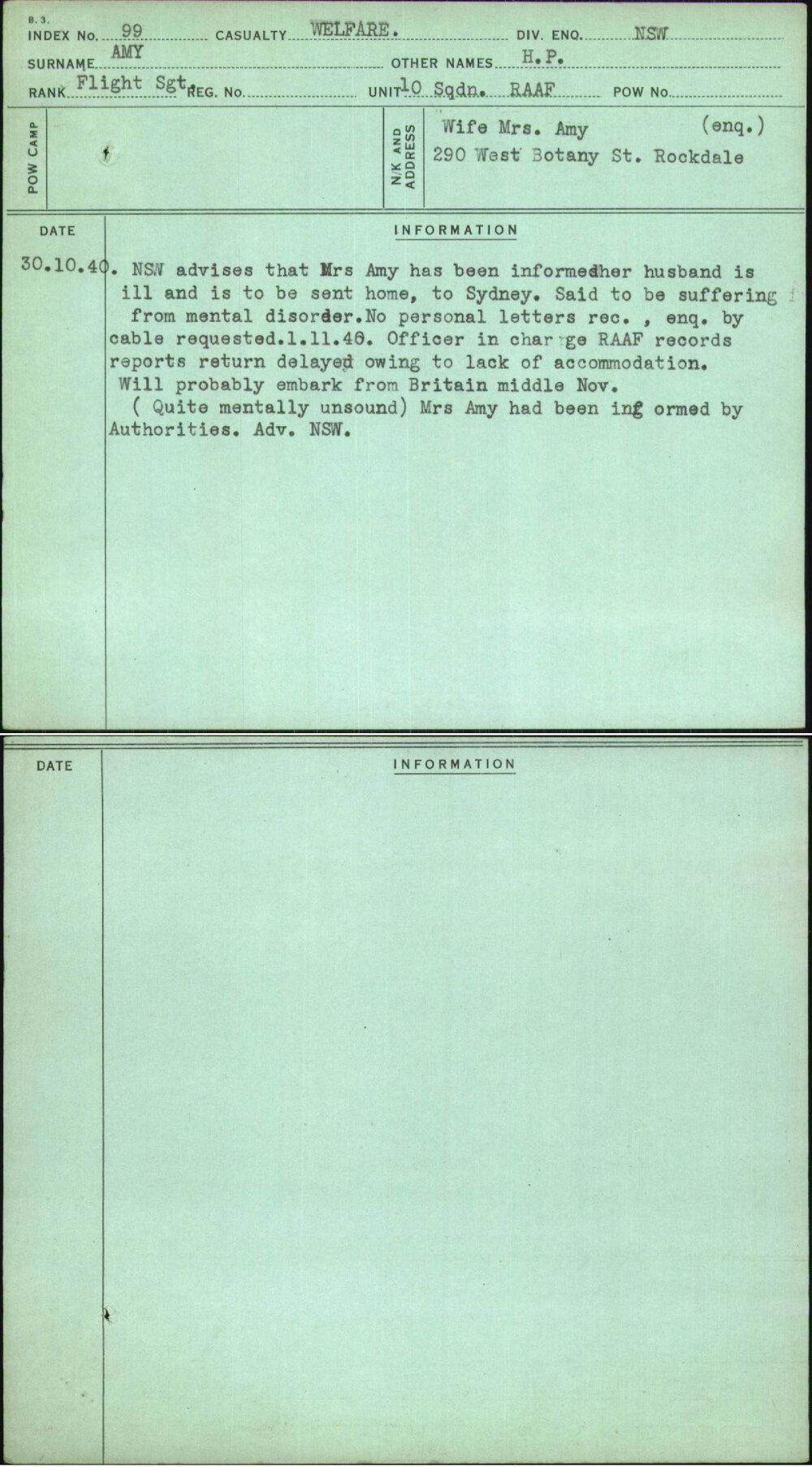 Amy, H P, [No Service Number]