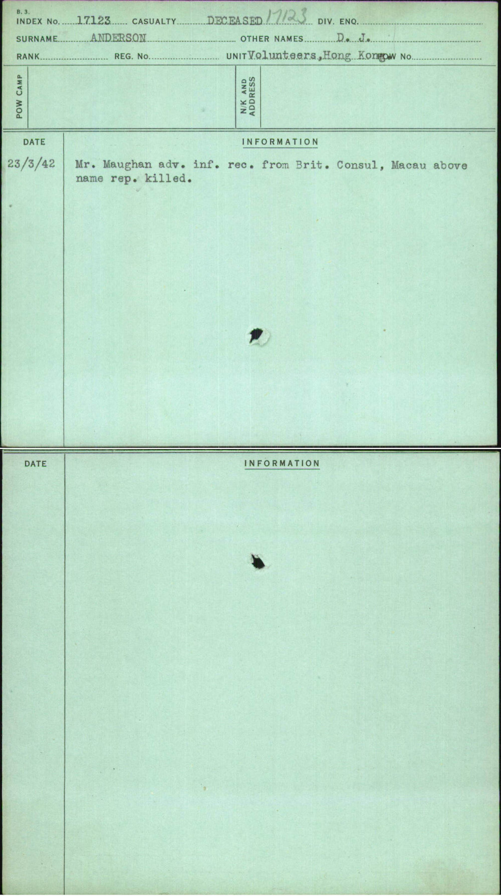 Anderson, D J, [No Service Number]