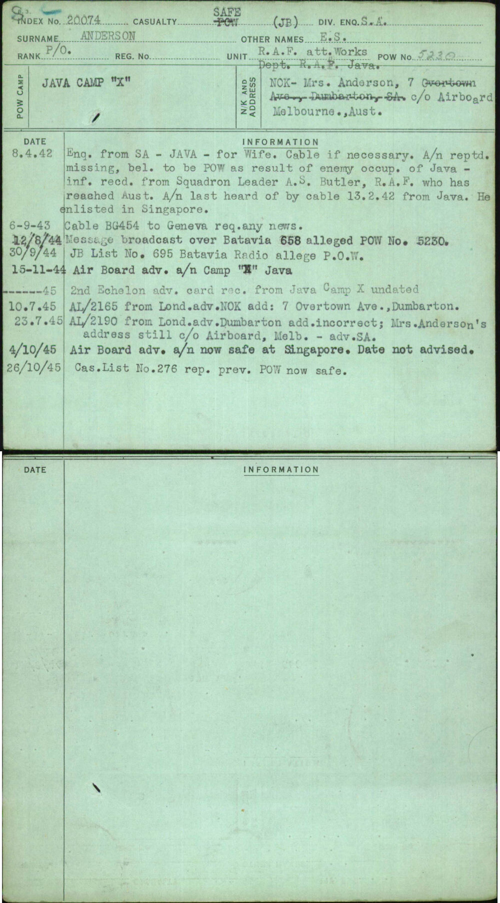 Anderson, E S, [No Service Number]