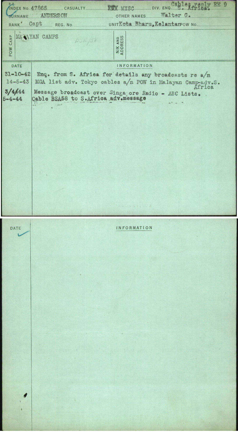 Anderson, Walter G, [No Service Number]