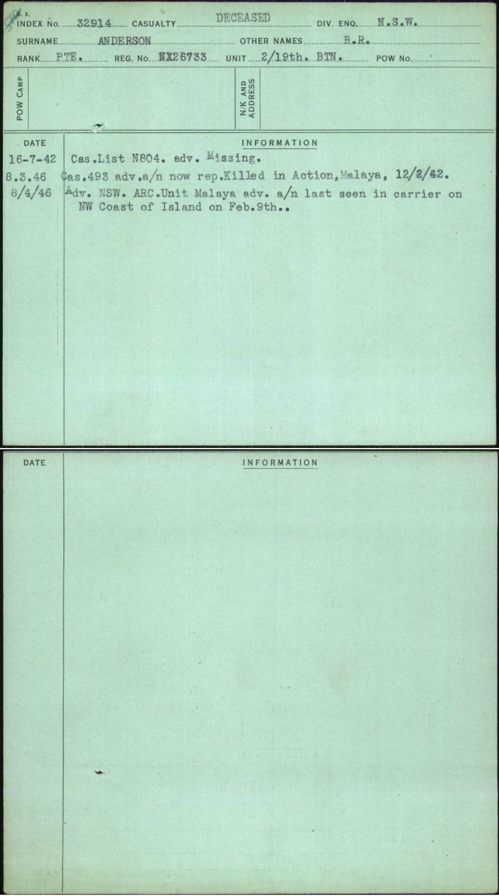 Anderson, B R, NX26733