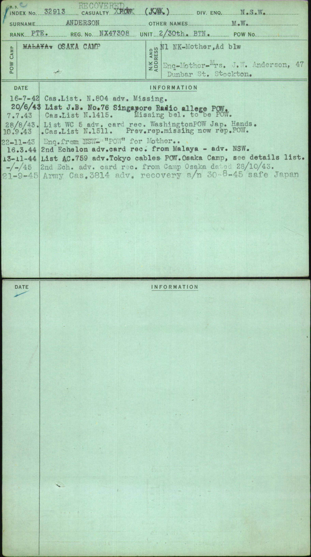 Anderson, M W, NX47308
