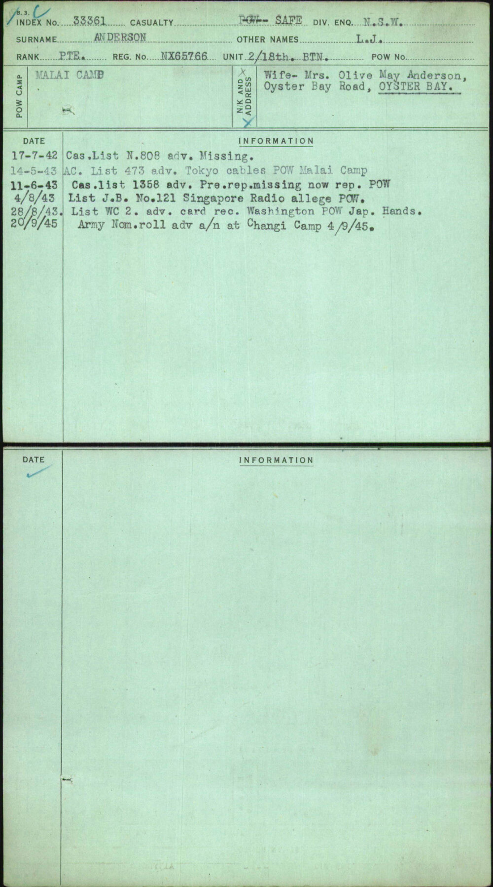 Anderson, L J, NX65766