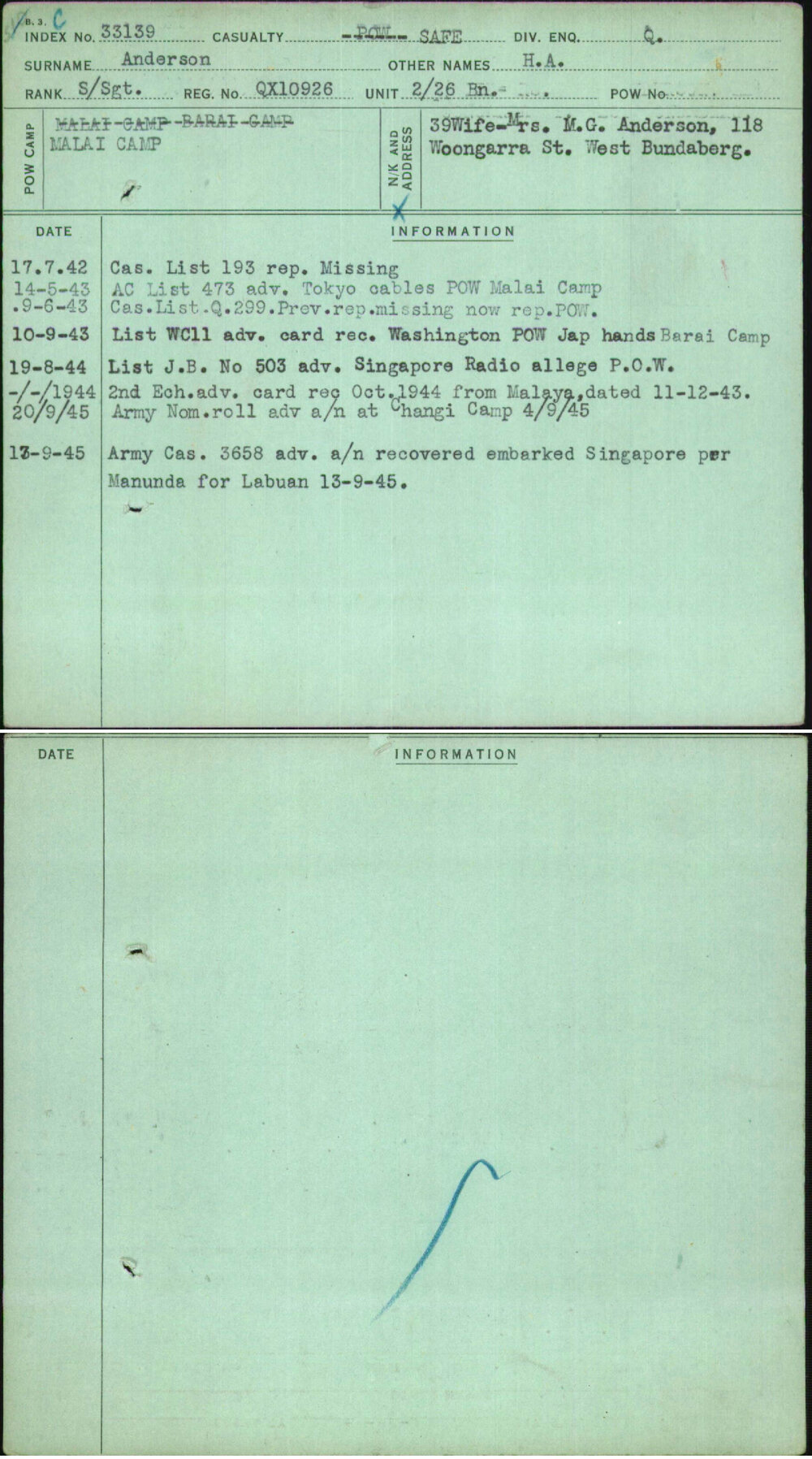 Anderson, H A, QX10926