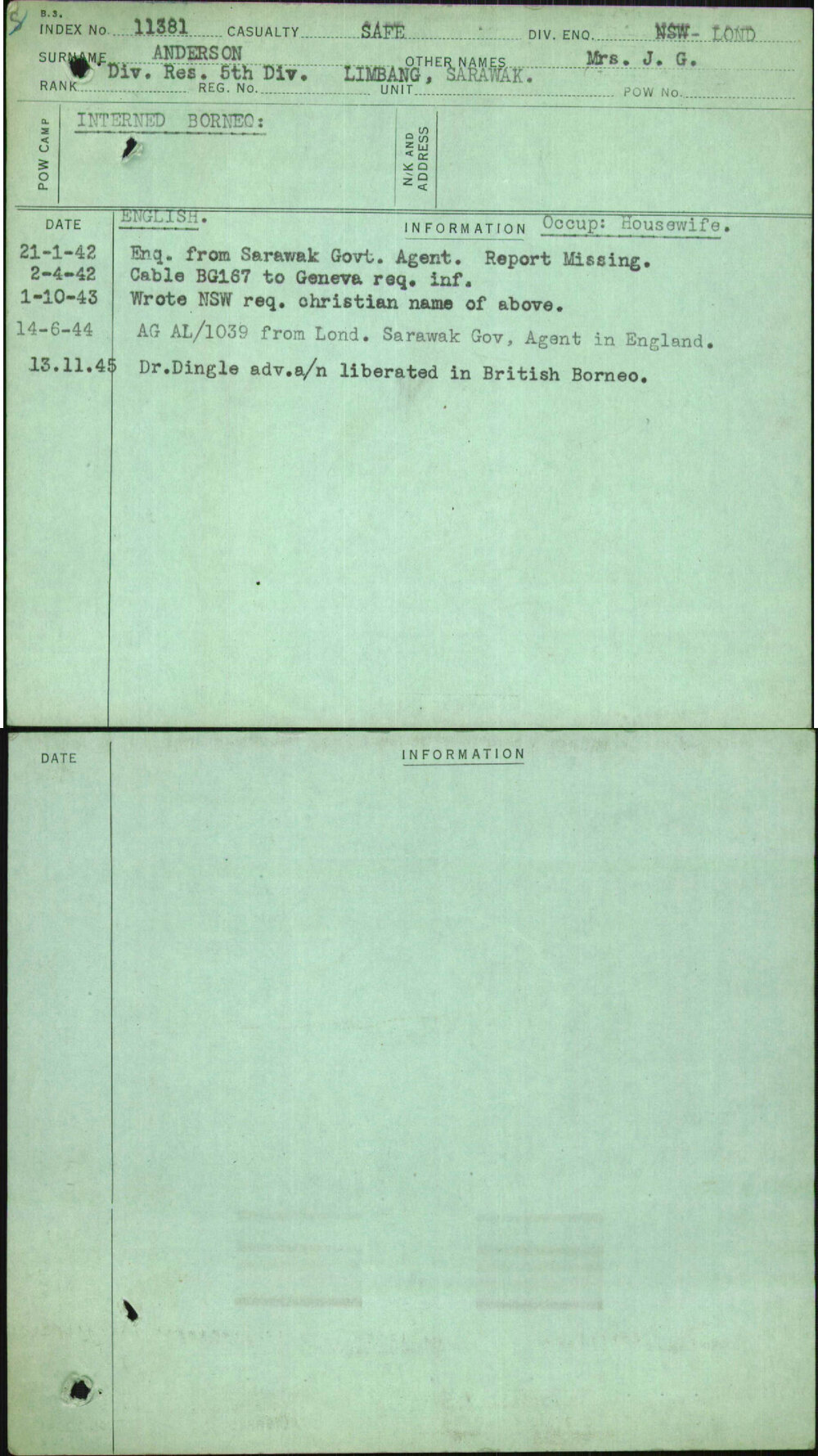 Anderson, J G, Sarawak