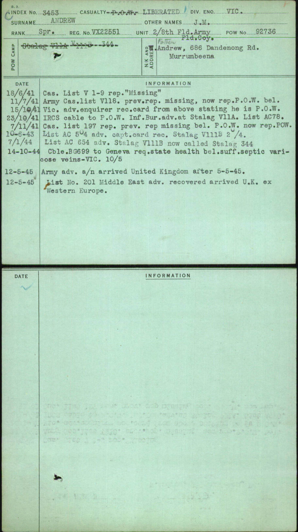 Andrew, J M, VX22551