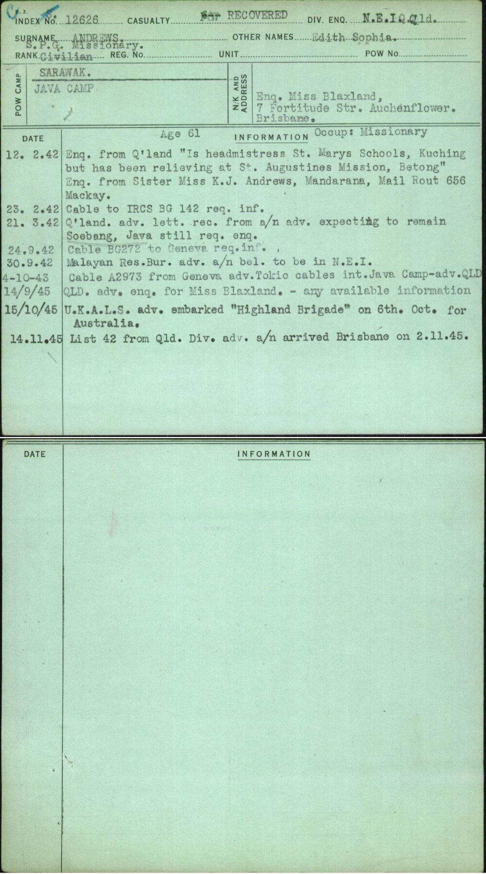 Andrews, Edith Sophia, [No Service Number]