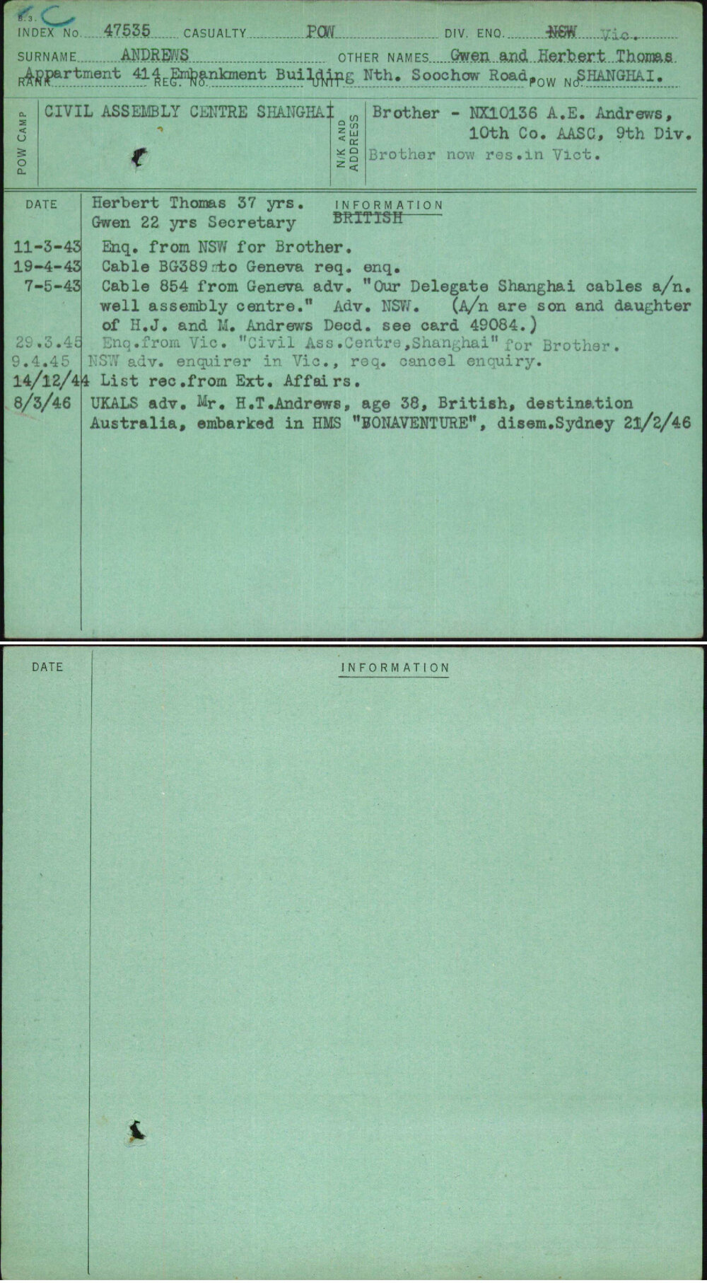 Andrews, Gwen And Herbert Thomas, [No Service Number]