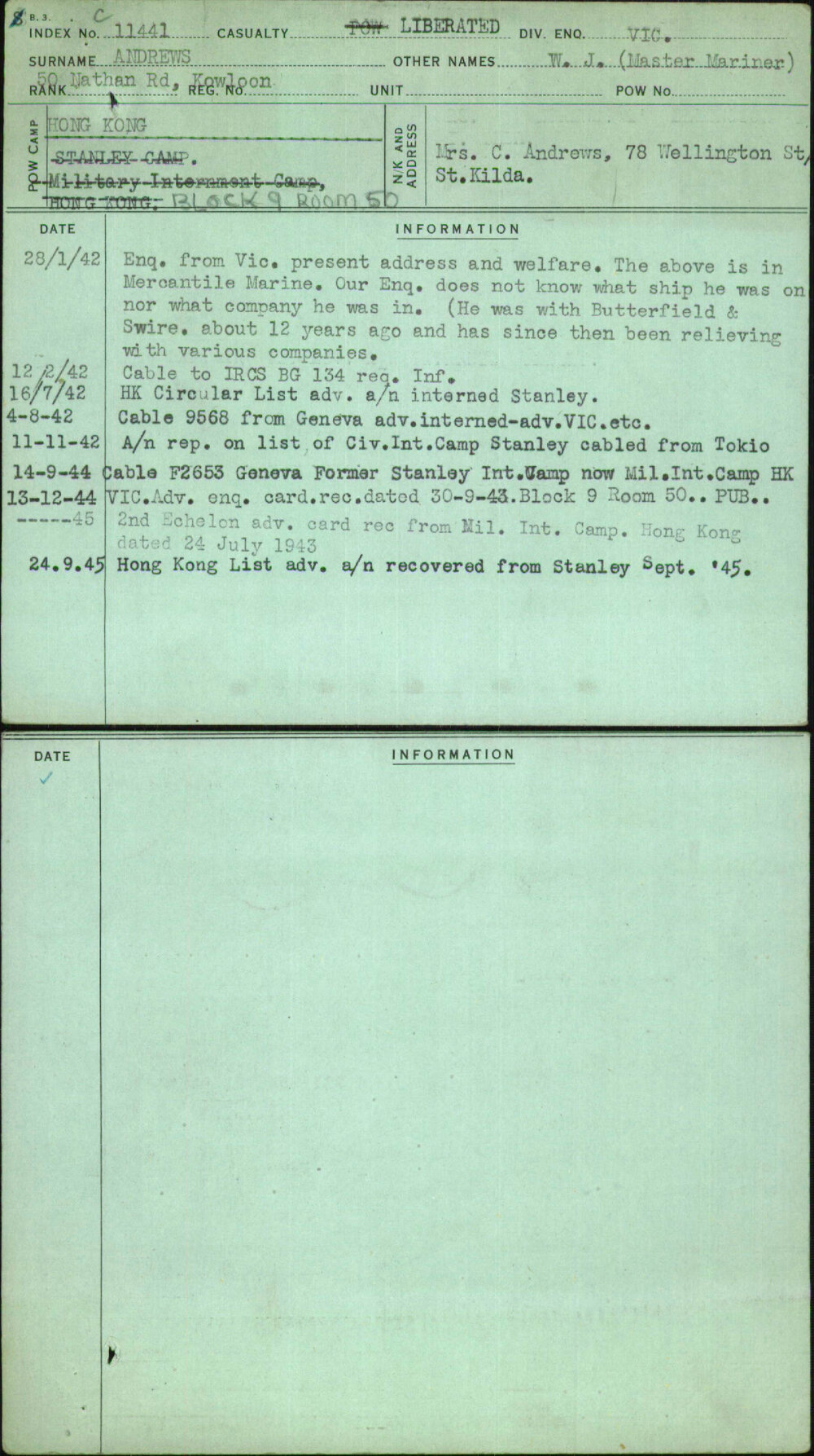 Andrews, W J (Master Mariner), [No Service Number]