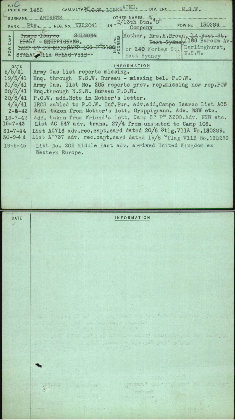 Andrews, W, NX22041