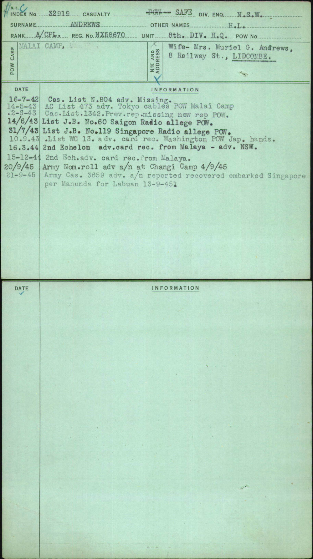 Andrews, H L, NX58670