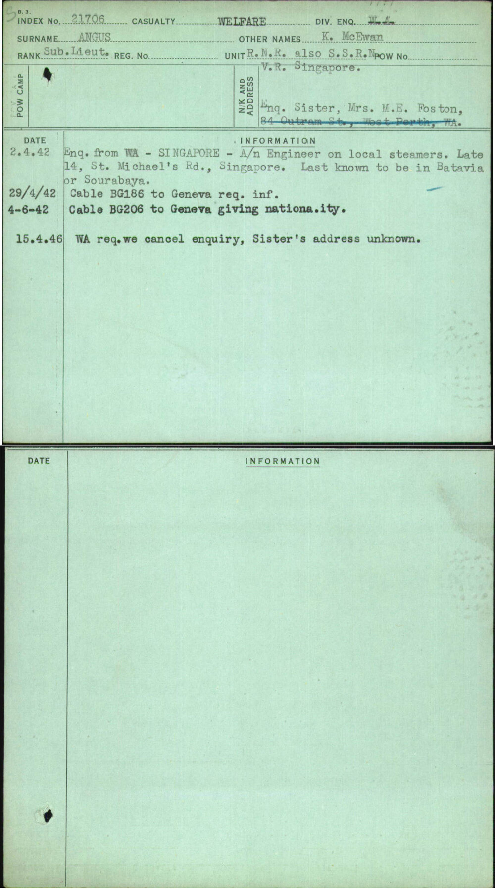 Angus, K Mcewan, [No Service Number]
