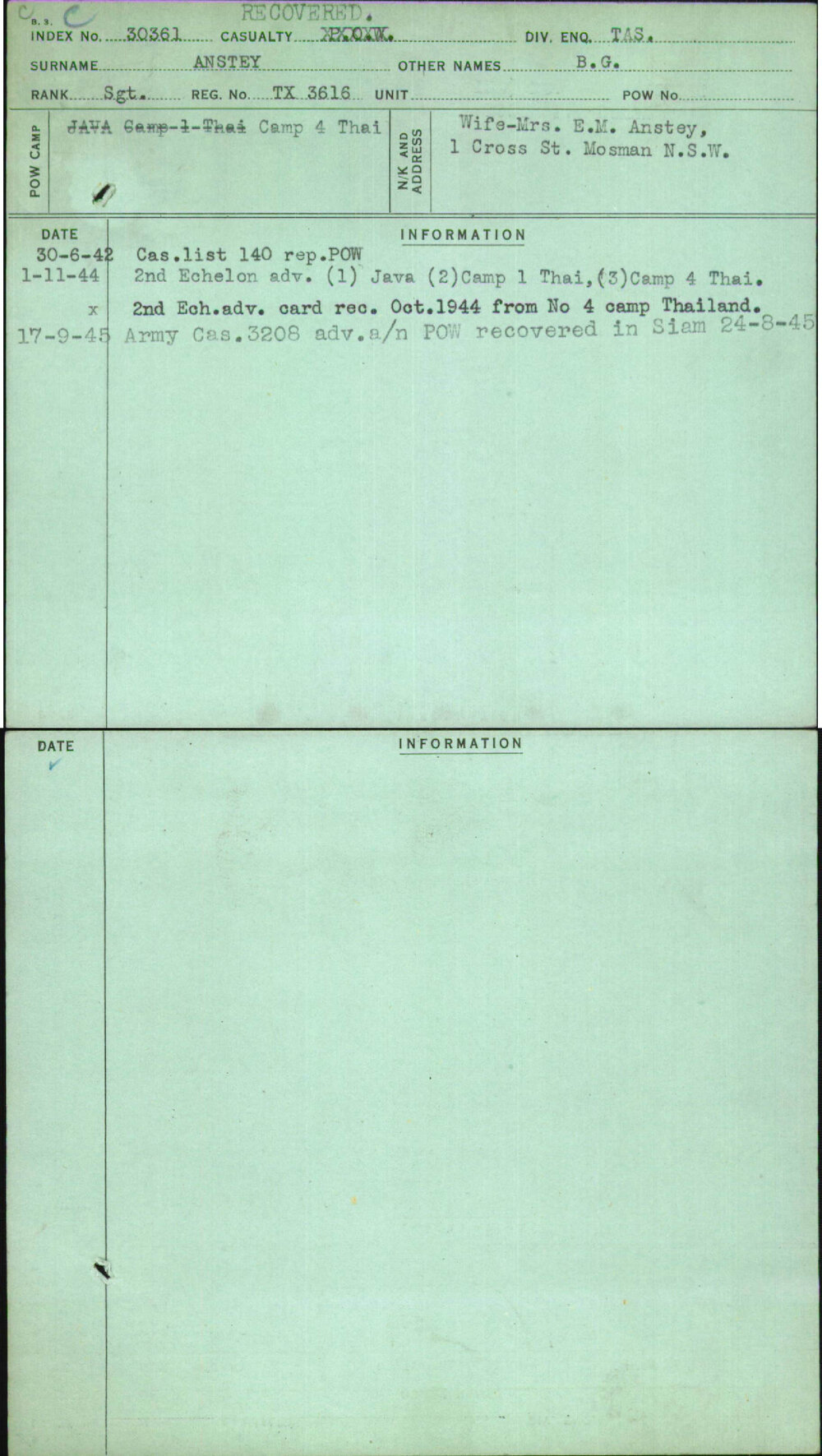 Anstey, B G, TX3616