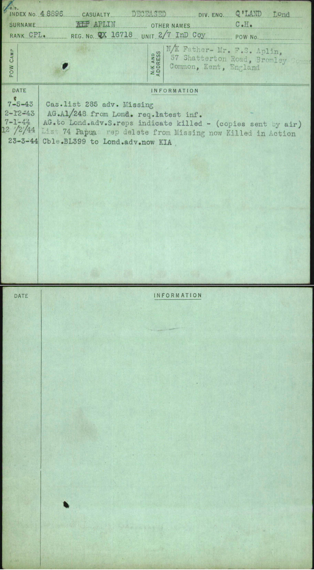Aplin, C H, QX16718