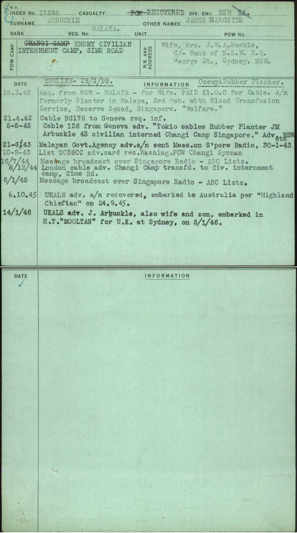 Arbuckle, James Margetts, Malaya