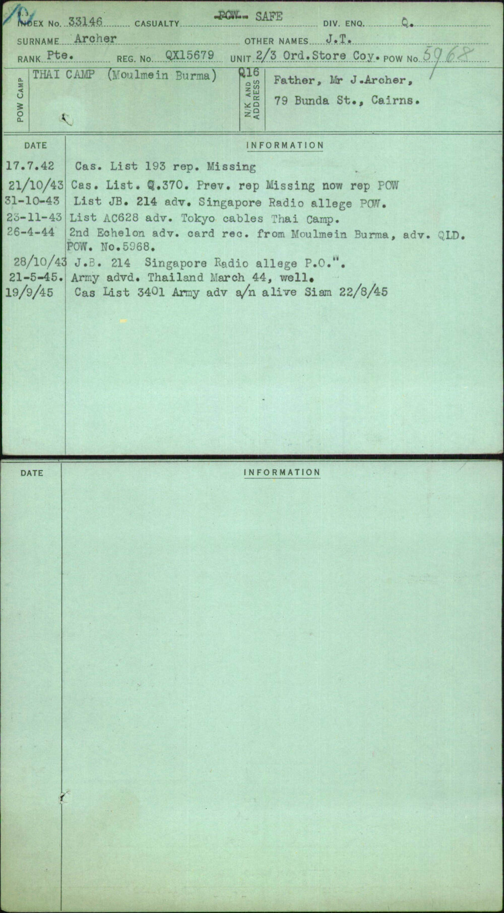 Archer, J T, QX15679