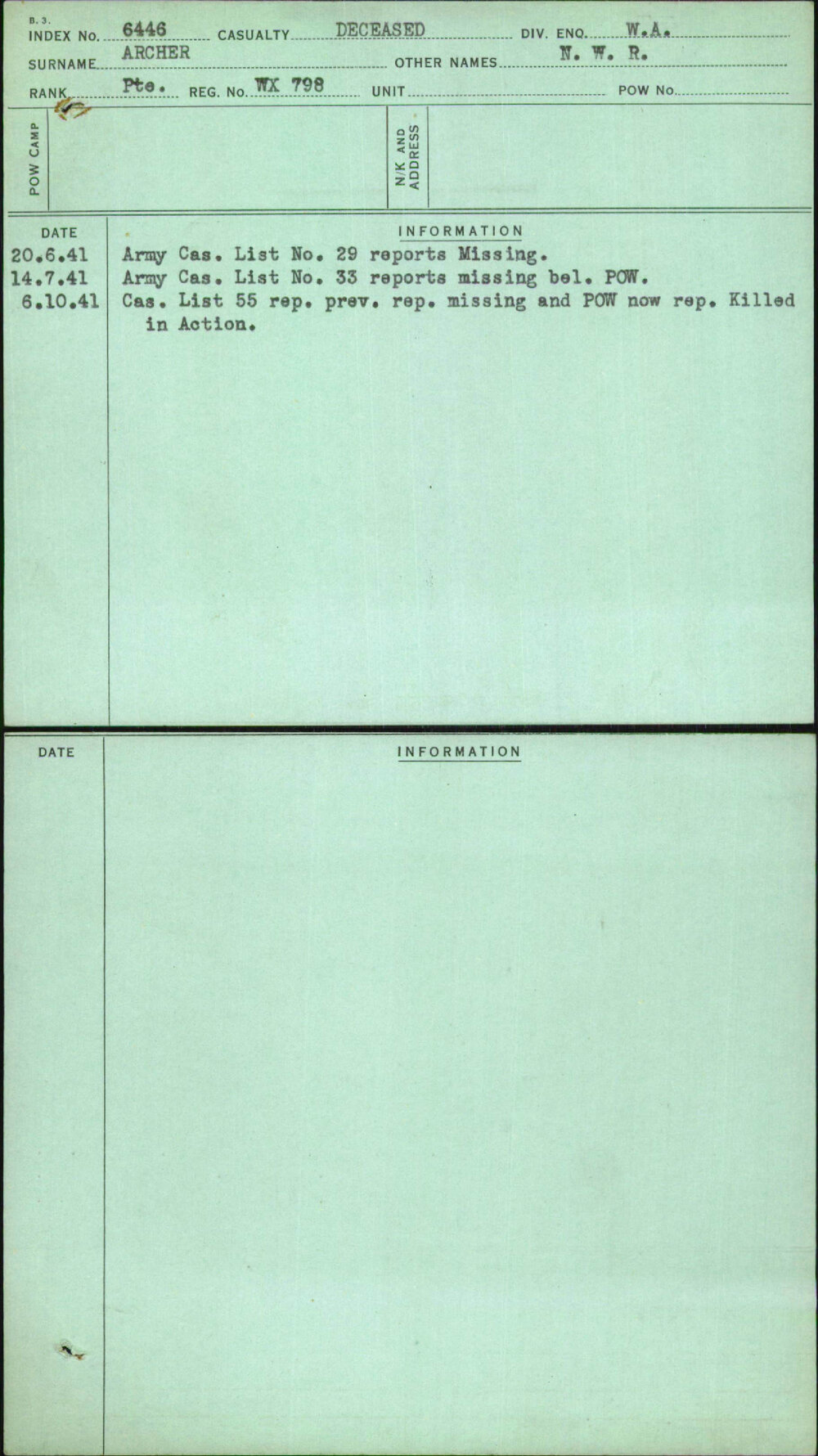 Archer, N W R, WX798