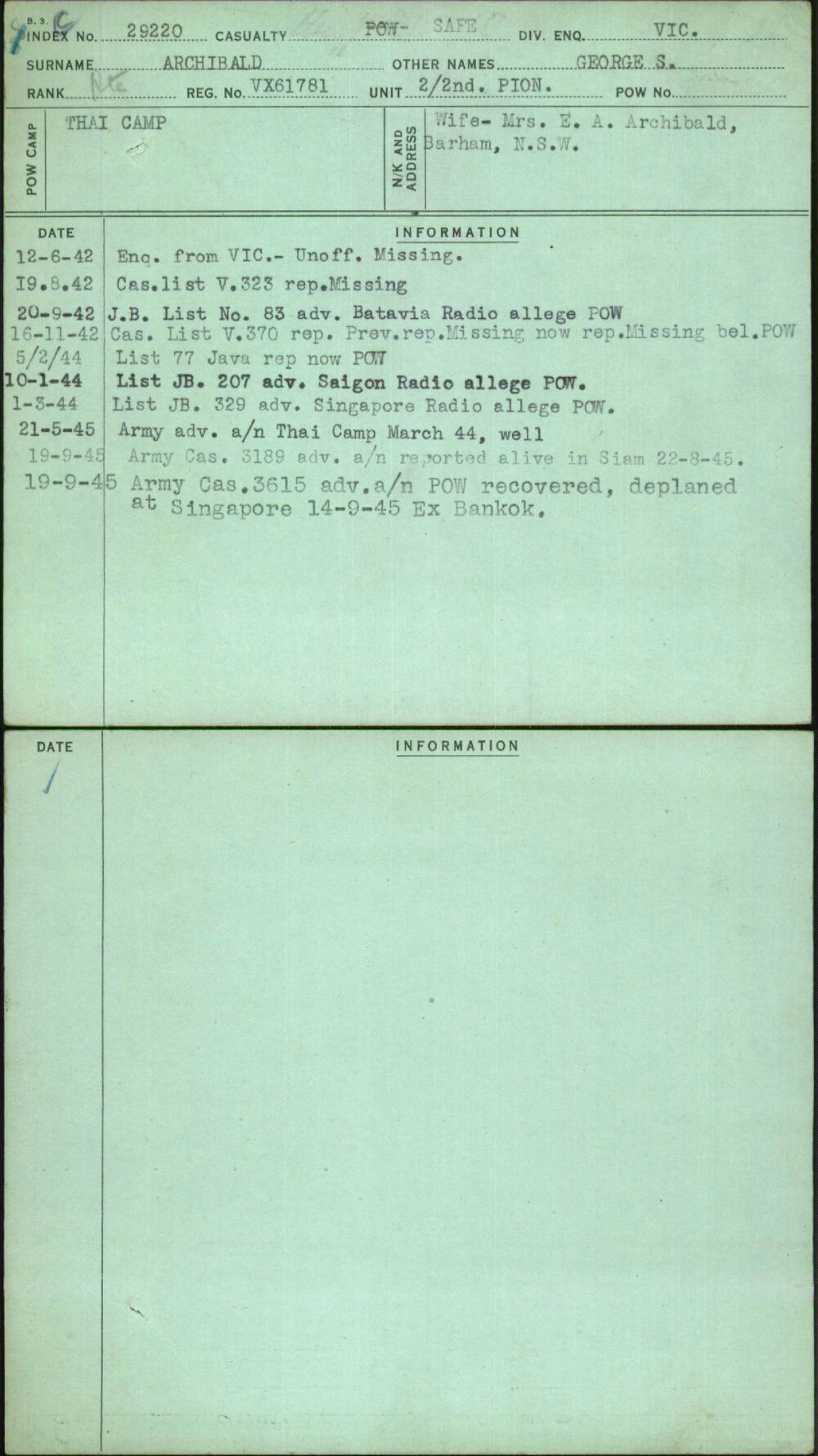 Archibald, George S, VX61781