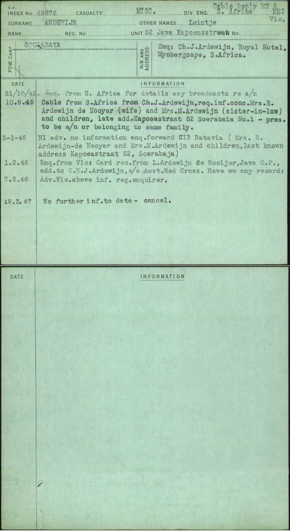 Ardewijn, Leintje, [No Service Number]