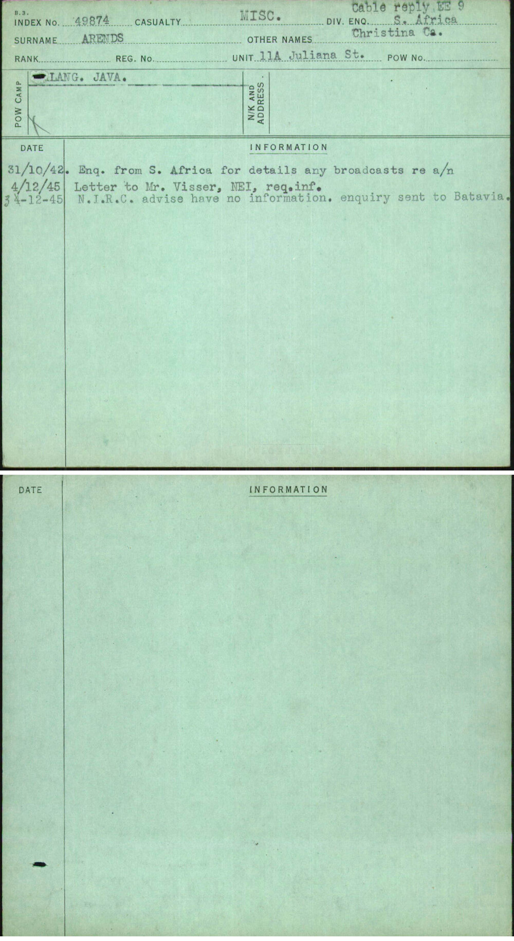 Arends, Christina Ca, [No Service Number]