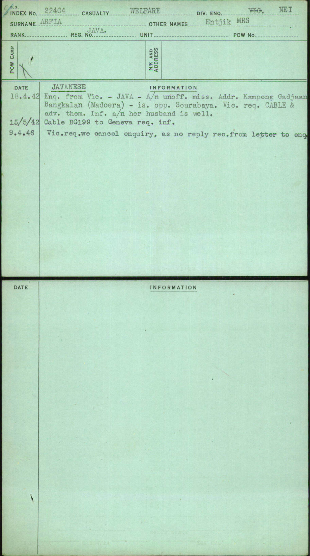 Arfia, Entjik Mrs, Java