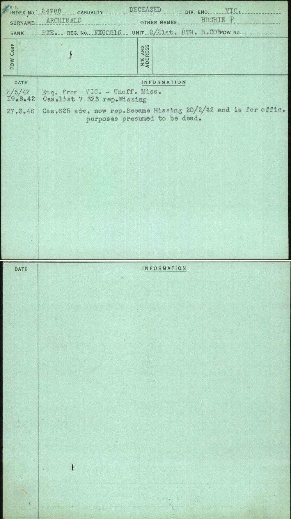 Archibald, Hughie P, VX60816