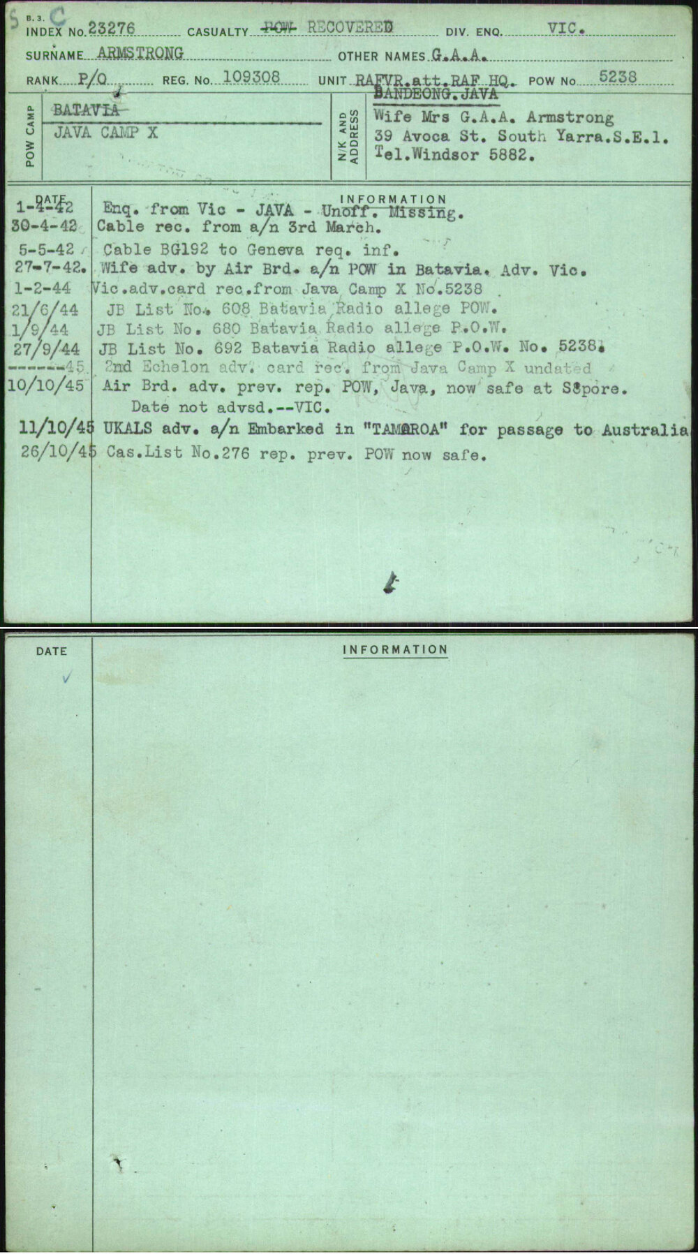 Armstrong, G A A, 109308