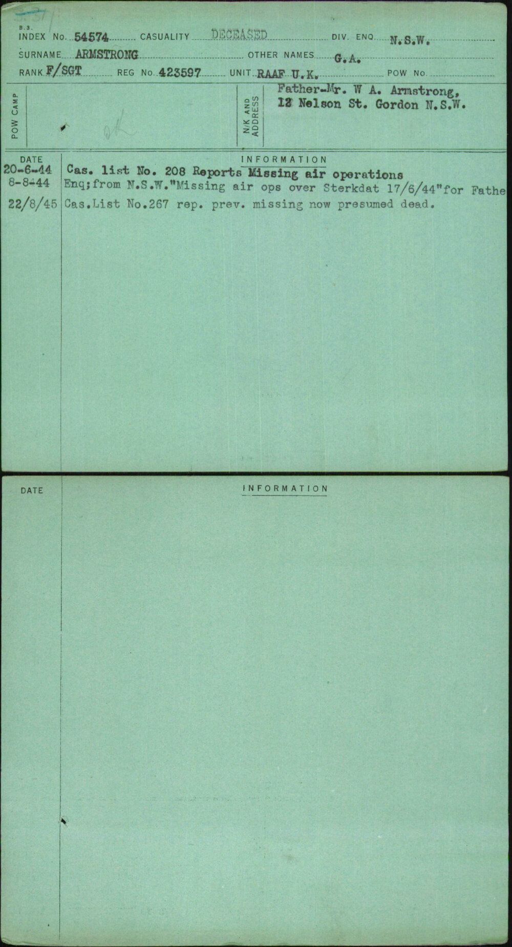 Armstrong, G A, 423597