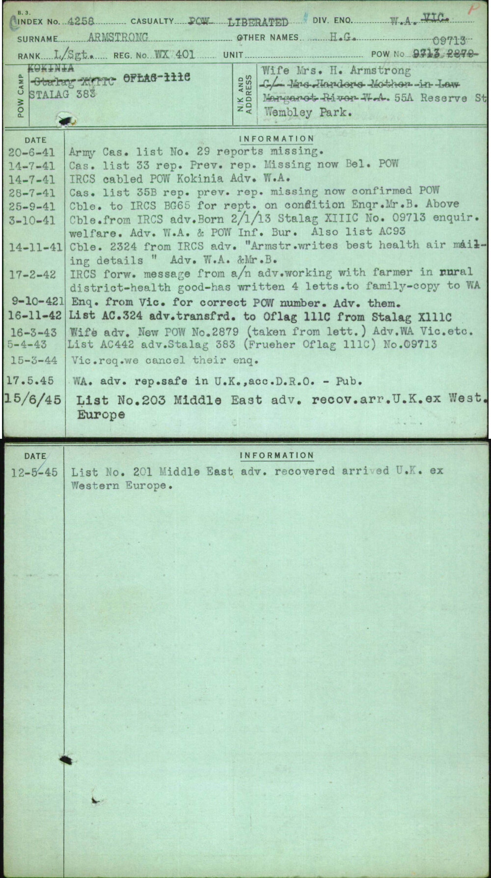 Armstrong, H G, WX401
