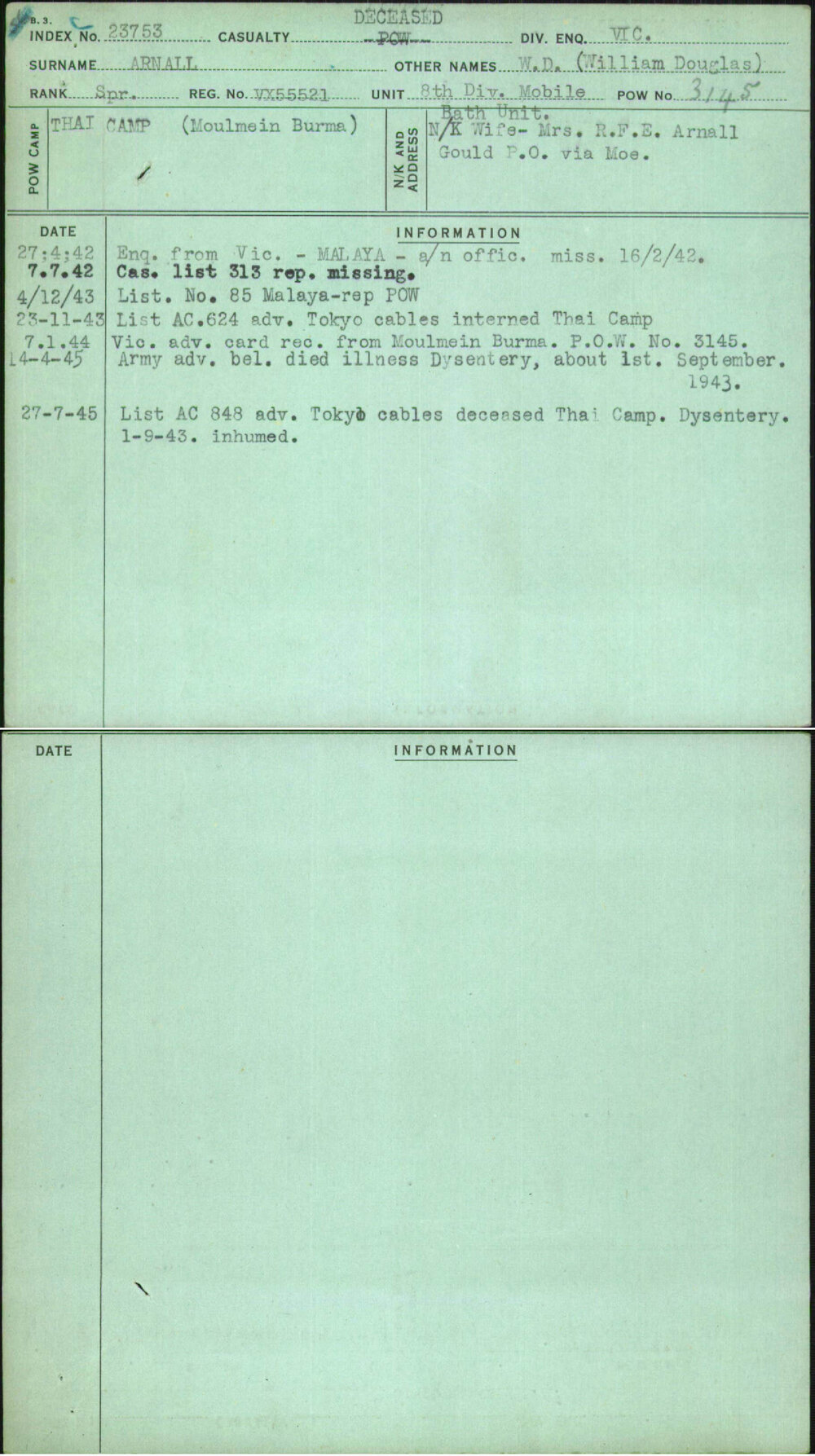 Arnall, W D (William Douglas), VX55521